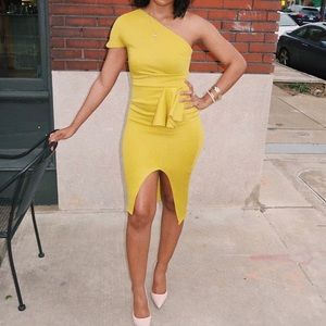 Boohoo Neon green peplum dress.